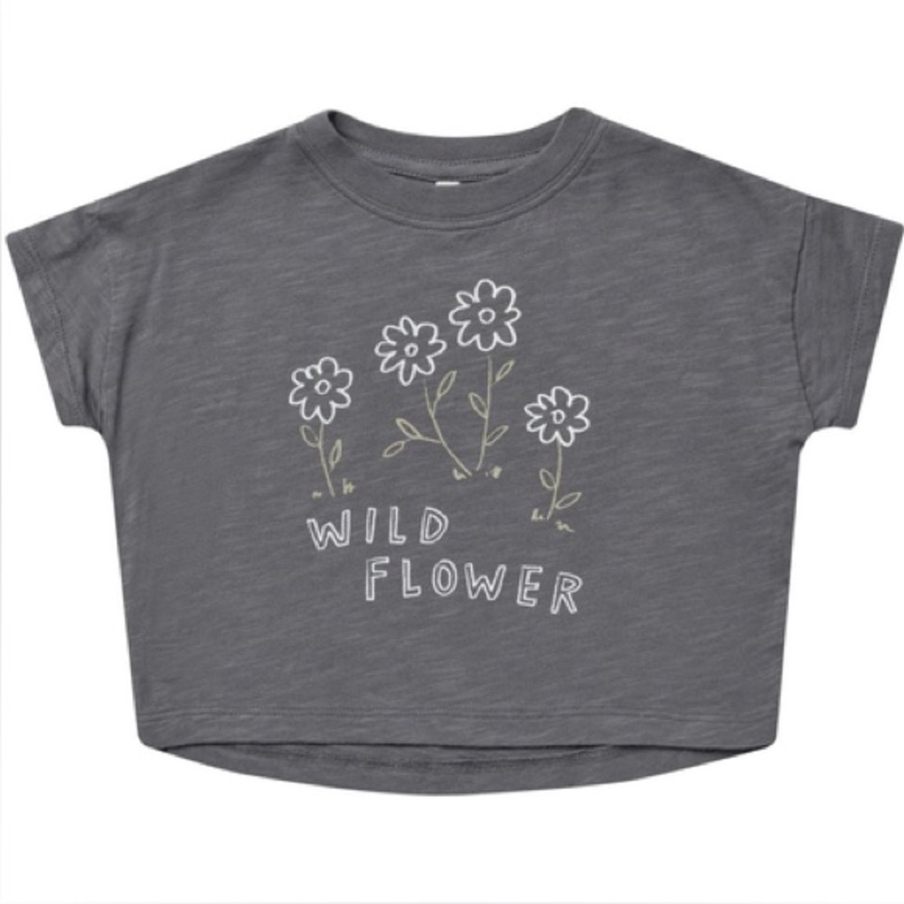 Rylee + Cru Wild Flower Boxy Tee in the color "slate". Size 10-12y. 100% cotton
